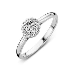 18ct White Gold 0.30ct Diamond Pave Round Halo Ring, BLC-038.