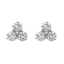 18ct White Gold 0.37ct Diamond Three Stone Stud Earrings, FEU-101.