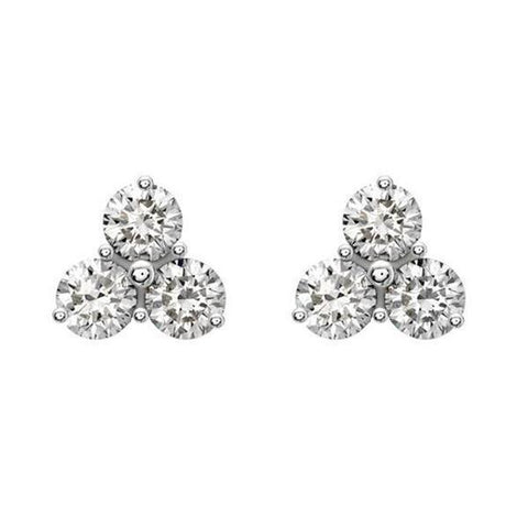 18ct White Gold 0.37ct Diamond Three Stone Stud Earrings, FEU-101.