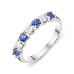 18ct White Gold 0.37ct Sapphire Diamond Half Eternity Ring FEU-1952