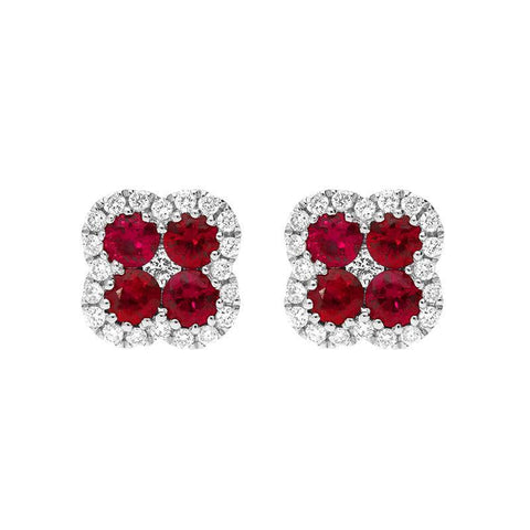 18ct White Gold 0.53ct Ruby Diamond Cluster Earrings, 03-13-152.