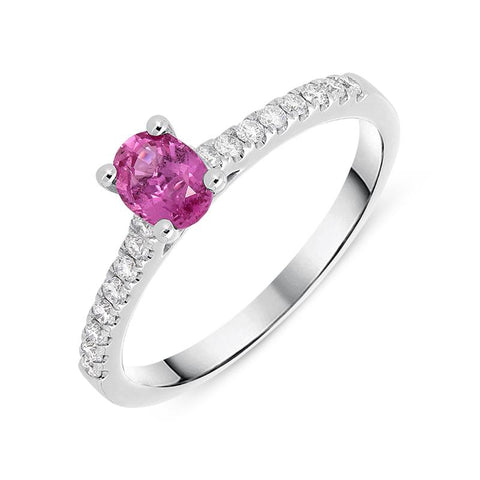18ct White Gold 0.56ct Pink Sapphire Diamond Oval Ring, RUNQ0001377.