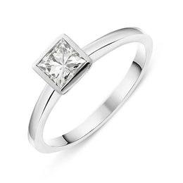 18ct White Gold 0.57ct Diamond Princess Cut Solitaire Ring, RUNQ0000448.