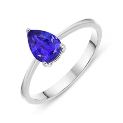 18ct White Gold 0.70ct Tanzanite Pear Cut Solitaire Ring. TS1048R.