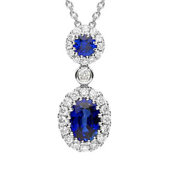 18ct White Gold 0.75ct Sapphire 0.20ct Diamond Drop Necklace. FEU-1381.