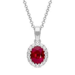 18ct White Gold 0.81ct Ruby Diamond Oval Cluster Necklace FEU-2000