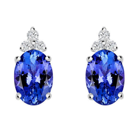 18ct White Gold 0.90ct Tanzanite Diamond Oval Stud Earrings TS1063E