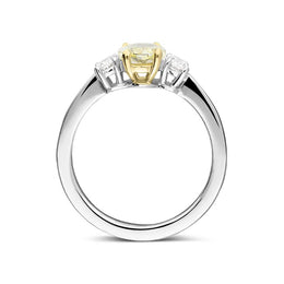 18ct White Gold 1.00ct Yellow Diamond and 0.41ct Diamond Oval Three Stone Ring BLC125