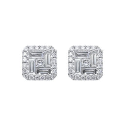 18ct White Gold 1.46ct Diamond Baguette Cut Stud Earrings, FEU-1469.