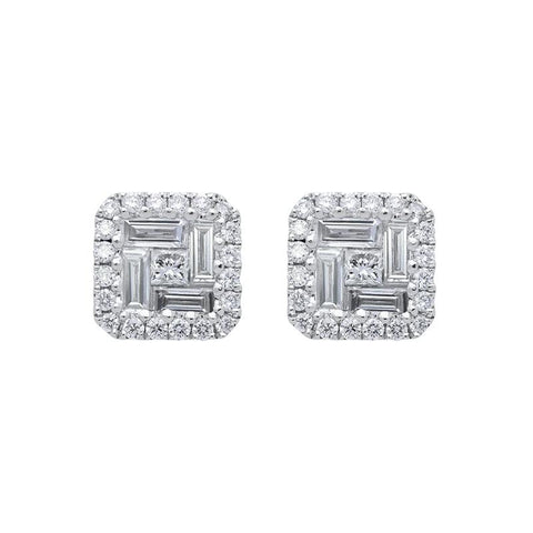 18ct White Gold 1.46ct Diamond Baguette Cut Stud Earrings, FEU-1469.
