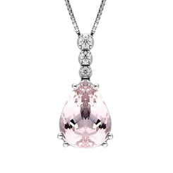 18ct White Gold 61.5ct Kunzite and Diamond Pear Drop Necklace. 18WPEARKU.