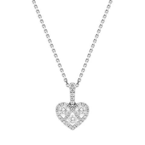 18ct White Gold Diamond Heart Necklace. P3180.