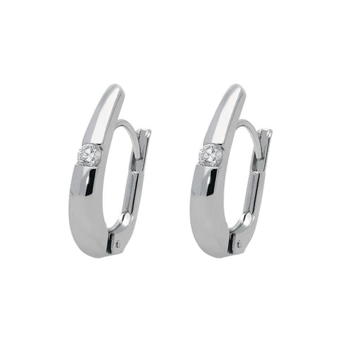 18ct White Gold Diamond Polished Hoop Earrings, BRN-129.