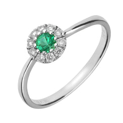 18ct White Gold Emerald Diamond Round Cluster Ring, HBM-098.