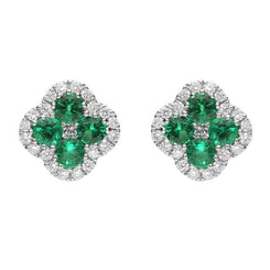 18ct White Gold Emerald and Diamond Clover Stud Earrings. 03-12-125.