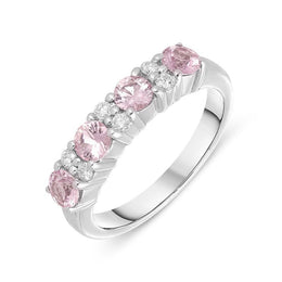 18ct White Gold Pink Sapphire and Diamond Claw Set Ring PJW-205.