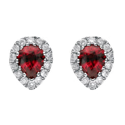 18ct White Gold Ruby Diamond Pear Stud Earrings. 03-13-229.