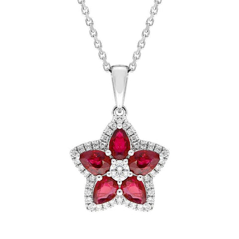 18ct White Gold Ruby and Diamond Star Necklace. P3184.