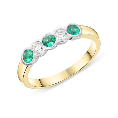 18ct Yellow Gold 0.30ct Emerald Diamond Half Eternity Ring FEU-1966