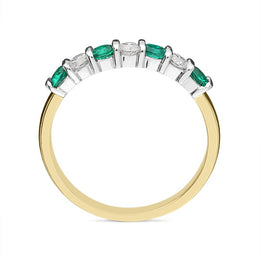 18ct Yellow Gold 0.31ct Emerald Diamond Bar Set Ring FEU-2039