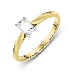 18ct Yellow Gold 0.39ct Diamond Emerald Cut Solitaire Ring, FEU-755.