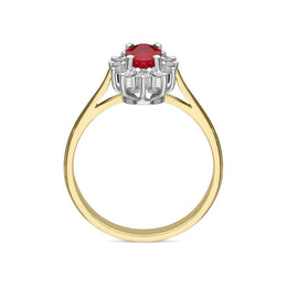 18ct Yellow Gold Ruby and Diamond Oval Cluster Ring FEU-2034