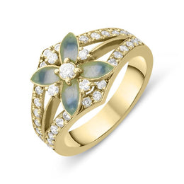 18ct Yellow Gold Diamond Enamel Flower Ring 021337PJ