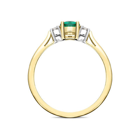 18ct Yellow Gold Emerald Diamond Trilogy Ring, FEU-1136.