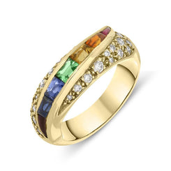 18ct Yellow Gold Rainbow Sapphire 0.39ct Diamond Ring PJW-221
