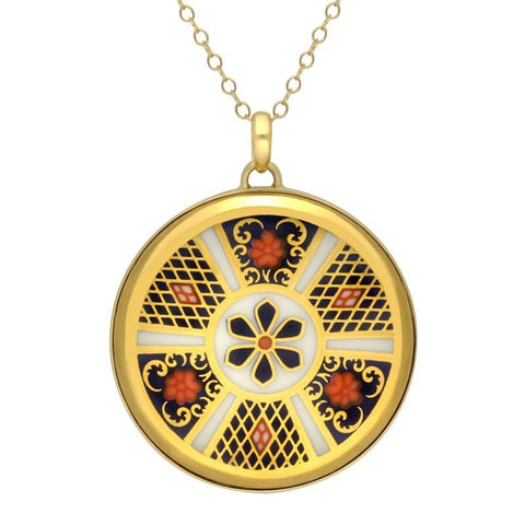 18ct Yellow Gold Royal Crown Derby Imari Large Round Necklace PUNQ0004023