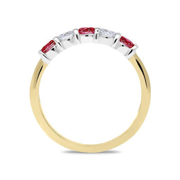 18ct Yellow Gold Ruby Diamond Five Stone Bar Set Ring FEU-1084