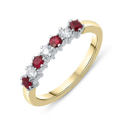 18ct Yellow Gold Ruby and Diamond Seven Stone Half Eternity Ring FEU-1078