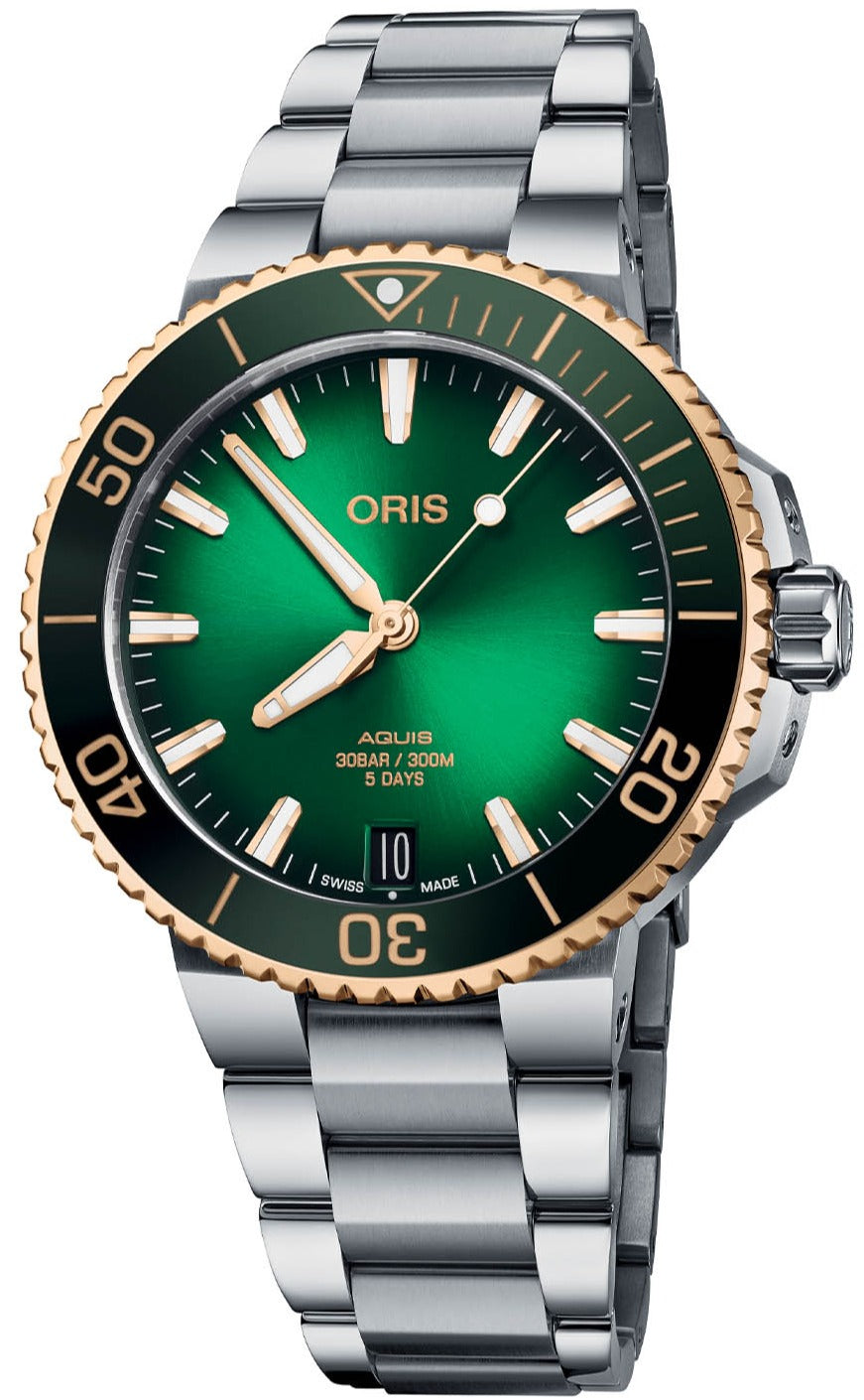 Oris Watch Aquis Date Calibre 400 Bi-Colour Green Bracelet
