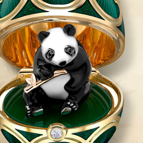 Faberge Tsarskoye Selo Yellow White Rose Gold Enamel Locket with Panda Surprise