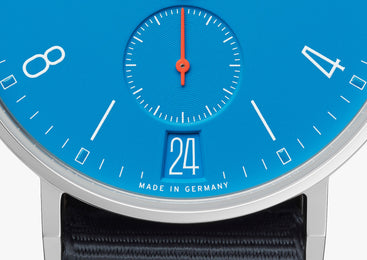 Nomos Glashutte Watch Ahoi Datum Signalblau Sapphire Crystal