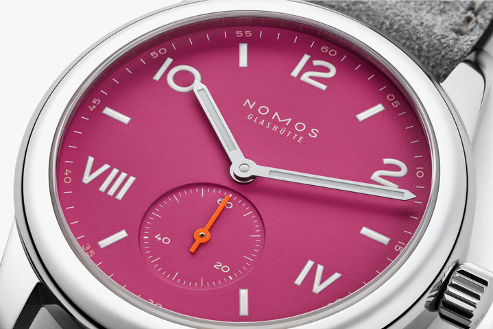 Nomos Glashutte Club Campus Deep Pink Steel Back Watch