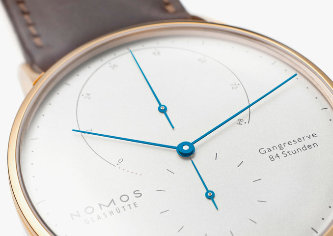 Nomos Glashutte Watch Lambda Rose Gold Zeiger Geblaut Sapphire Crystal