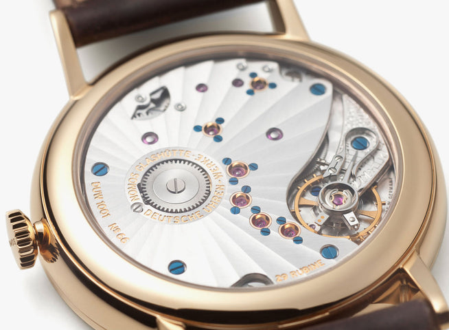 Nomos Glashutte Watch Lambda Rose Gold Zeiger Geblaut Sapphire Crystal