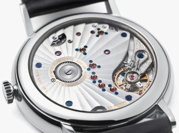 Nomos Glashutte Watch Lambda White Gold Zeiger Geblaut Sapphire Crystal