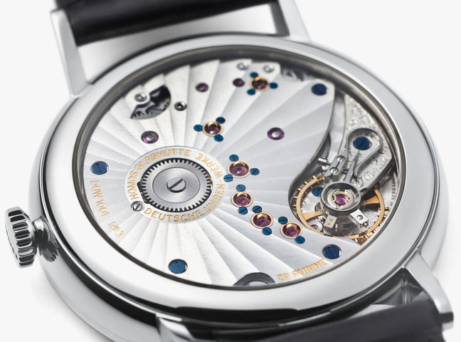 Nomos Glashutte Watch Lambda White Gold Zeiger Geblaut Sapphire Crystal