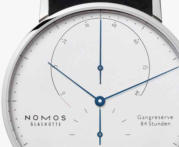 Nomos Glashutte Watch Lambda White Gold Zeiger Geblaut Sapphire Crystal