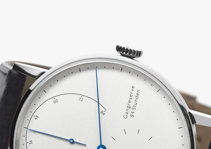 Nomos Glashutte Watch Lambda White Gold Zeiger Geblaut Sapphire Crystal