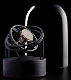 Bernard Favre Watch Winder Planet Double Axis Black Leather Base Red Stitch 101010