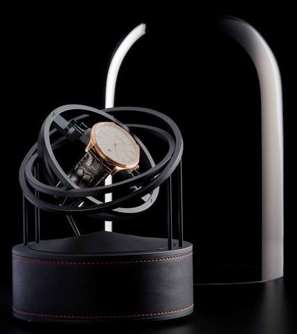 Bernard Favre Watch Winder Planet Double Axis Black Leather Base Red Stitch 101010