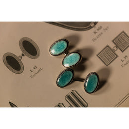 Deakin & Francis Cufflinks Sterling Silver Blue Oval Vitreous Enamel Vintage C1800A85