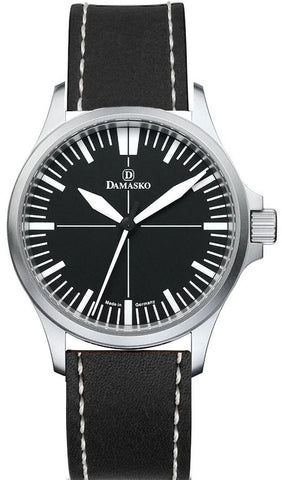 Damasko Watch DK 30 Black Single Stitch Leather Pin