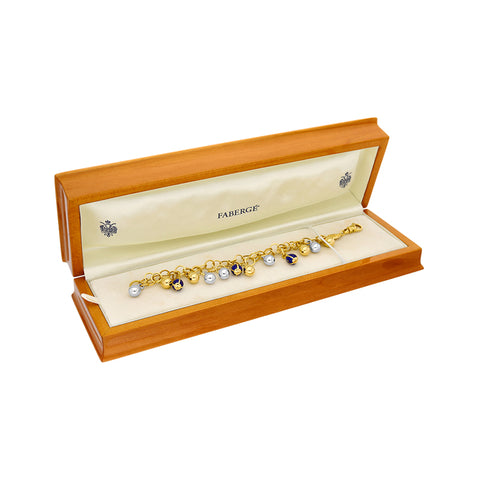 Faberge Victor Mayer 18ct Yellow Gold Royal Blue Enamel Double Egg Chain Bracelet, F2529BL0000