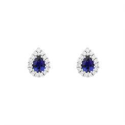18ct White Gold 0.53ct Sapphire Diamond Pear Cut Cluster Earrings