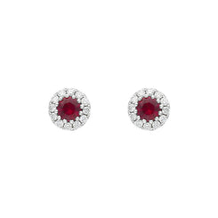 18ct White Gold Ruby Diamond Cluster Earrings