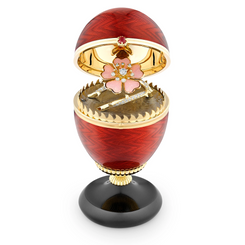 Faberge 18ct Yellow Gold Red Enamel Limited Edition Egg Objet with Wild Rose Surprise 3422